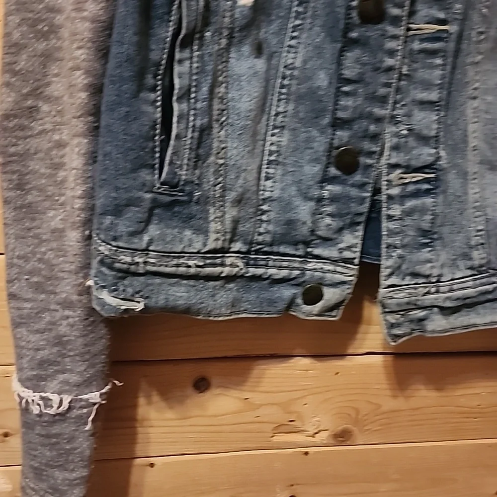 Womens Free People Denim Jacket Knit Size Small Hooded - Picture 2 of 7